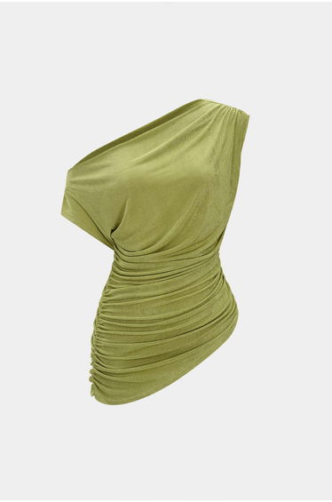 One Shoulder Ruched Asymmetrical Tank Top