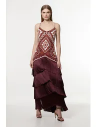 Petite Embellished Fringe Strappy Woven Maxi Dress