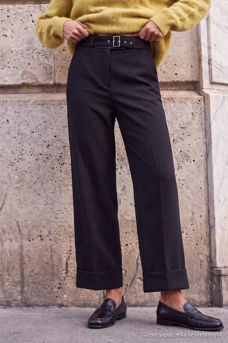 Trendyolmilla Wardrobe Essentials – Black Double-Legged Trousers with Belt Buckle - 2