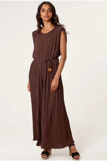 Pleated Shoulder Pad Jumpsuit