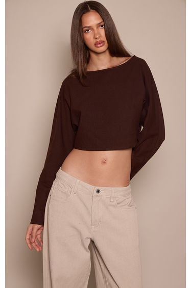 Chocolate Linen Long Sleeve Cape Top