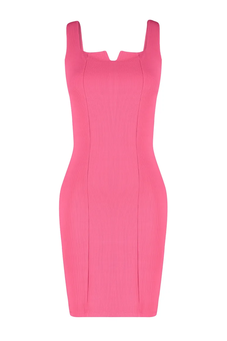 Shop Fuchsia Push-Up Strap Bodycone/Fitted Stretchy Knitted Mini Dress  Online in Oman