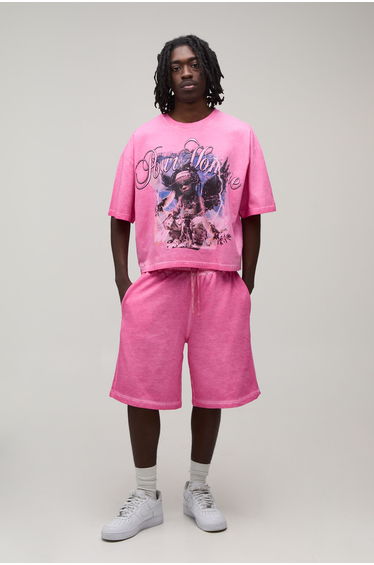 Baggy Fit Washed Bright Printed Short - pink