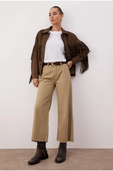Brown mid-rise regular waist culotte jeans with waist detail