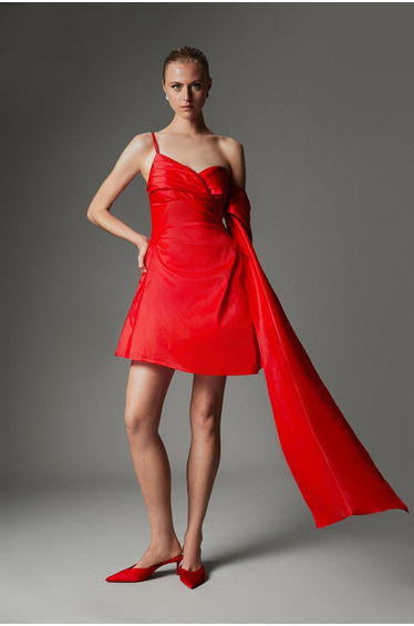 Archive Collection - Taffeta Draped Shoulder Mini Dress