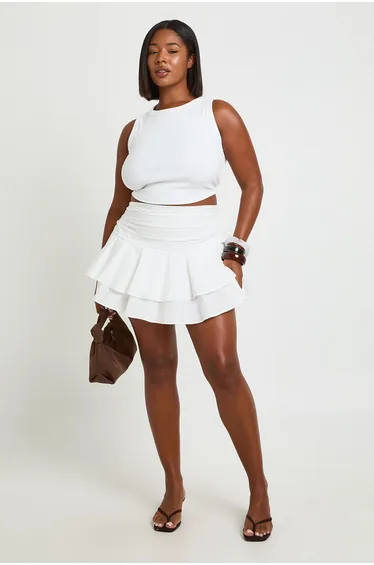 Plus Layered Ruffle Skort - ivory