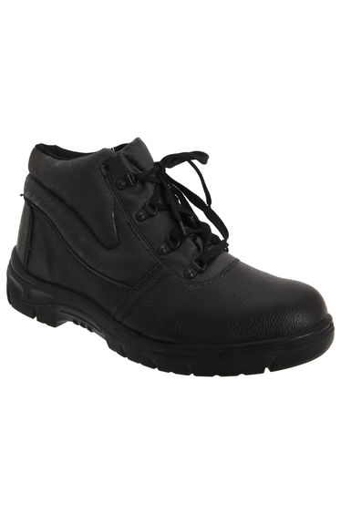 Grafters Mens Grain Leather Padded Ankle Safety Toe Cap Boots - Black