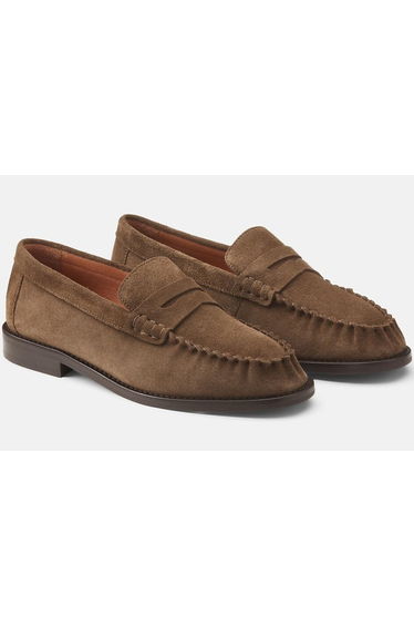 Hand-Stitched Platform Suede Loafers