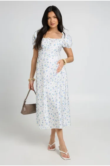 maternity porcelain print bengaline asymmetric frill midi dress Maternity Dress Boohoo L (12-14) New