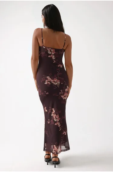 Printed Bodycon Maxi Tulle Dress