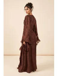 Tonal Burnout Plunge Front Maxi Dress - chocolate - 1