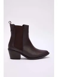 Dark brown cowboy block heel women's boot with rubber detail - 2