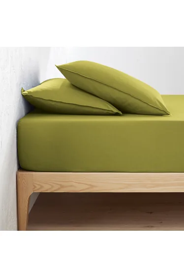 شرشف سرير بحواف مطاطية قطن مغسول بإرتفاع 30سم سادة