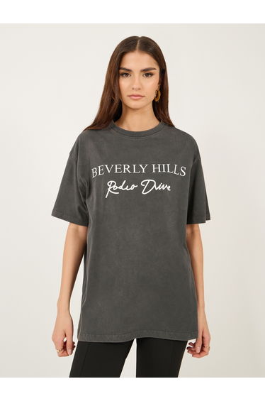 Slogan Print Round Neck Oversized T-Shirt