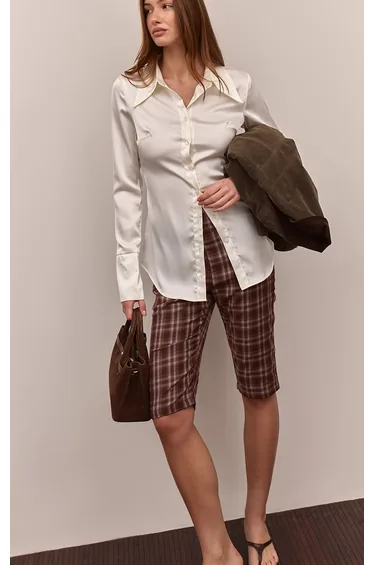 Brown Check Woven Capris