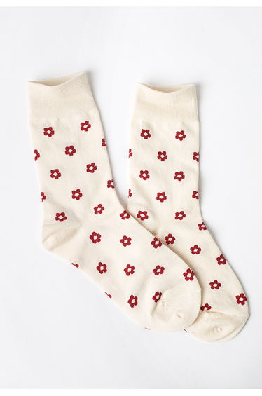 Red Floret Jacquard Crew Socks