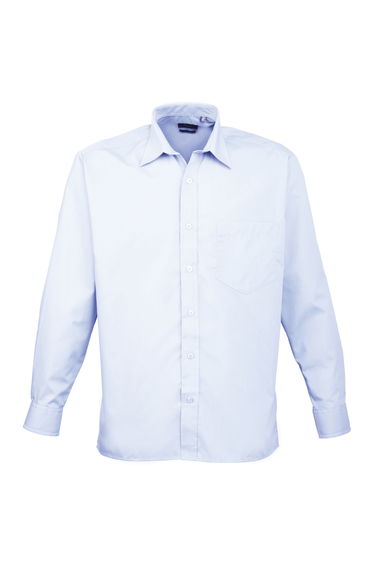 Premier Mens Long Sleeve Formal Plain Work Poplin Shirt - Light Blue
