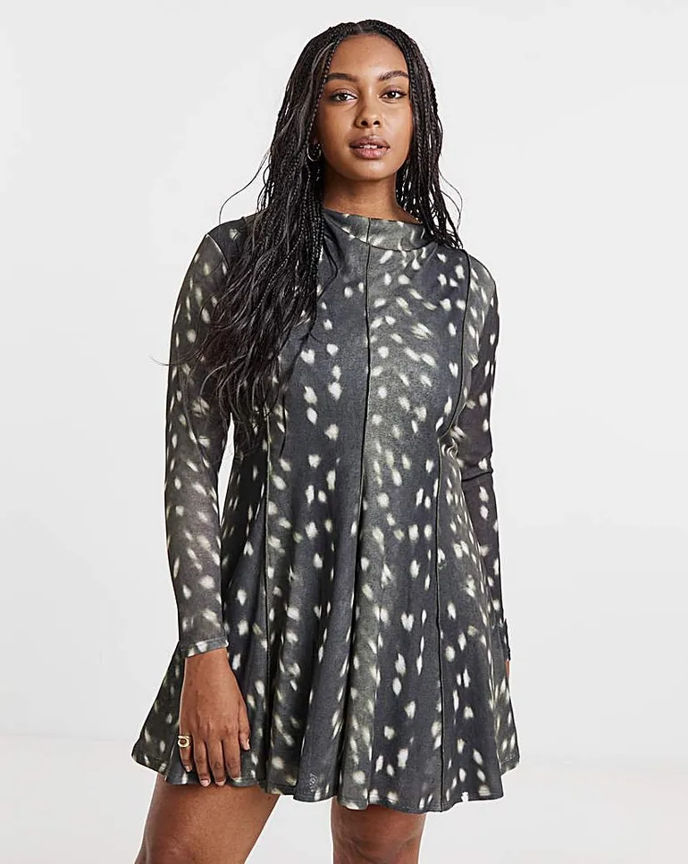 mesh sleeve skater dress City Chic Women's Asher Spot Sleeve Skater Dress