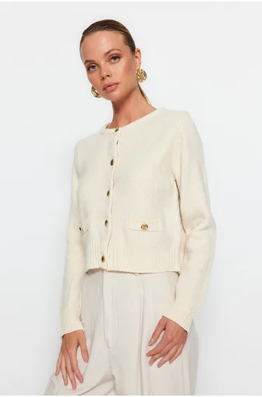 Ecru Premium Yarn/Special Yarn Knitwear Cardigan