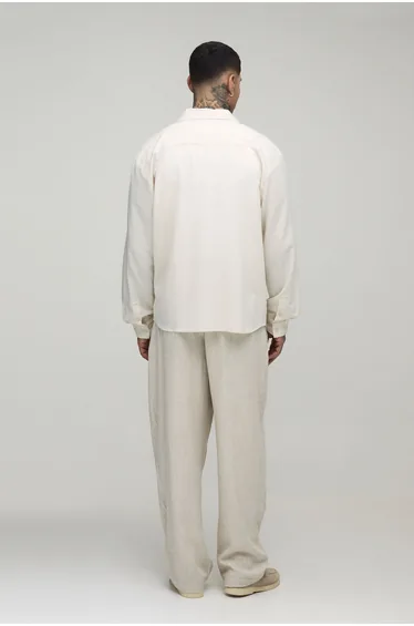 قميص كتان بلون كريمي بأكمام طويلة - للمقاسات الطويلة