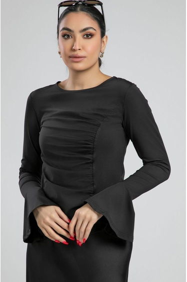 Ruched Front Blouse With Flared Sleeves