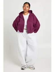 Plus Core Basic Boxy Balloon Sleeve Oversized Zip Through Hoodie - dark cherry - 2
