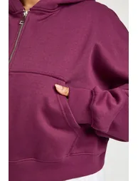 Plus Core Basic Boxy Balloon Sleeve Oversized Zip Through Hoodie - dark cherry - 3