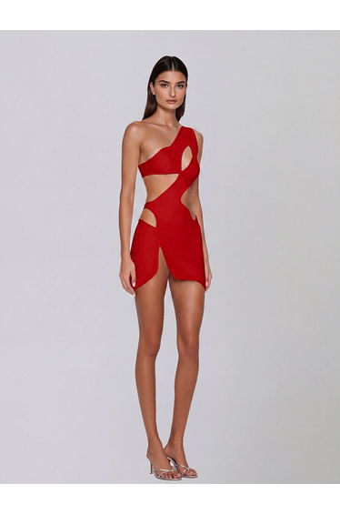 Xelyra One Shoulder Cutout Mini Dress In Red