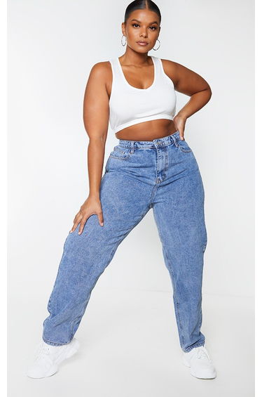 PRETTYLITTLETHING Plus Vintage Wash Mom Jean