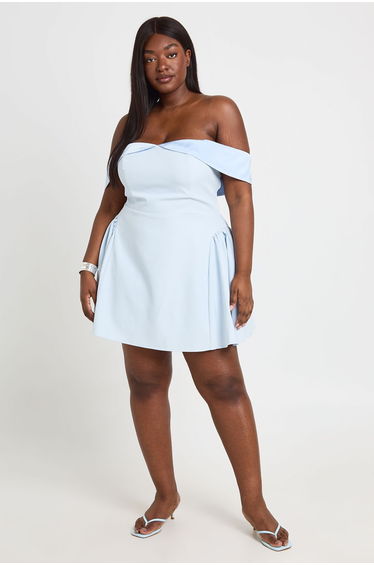 Plus Bardot Off Shoulder Skater Dress - baby blue
