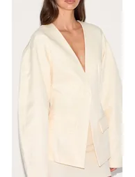 Ecru Cocoon Sleeve Cinched Waist Pocket Blazer - 3