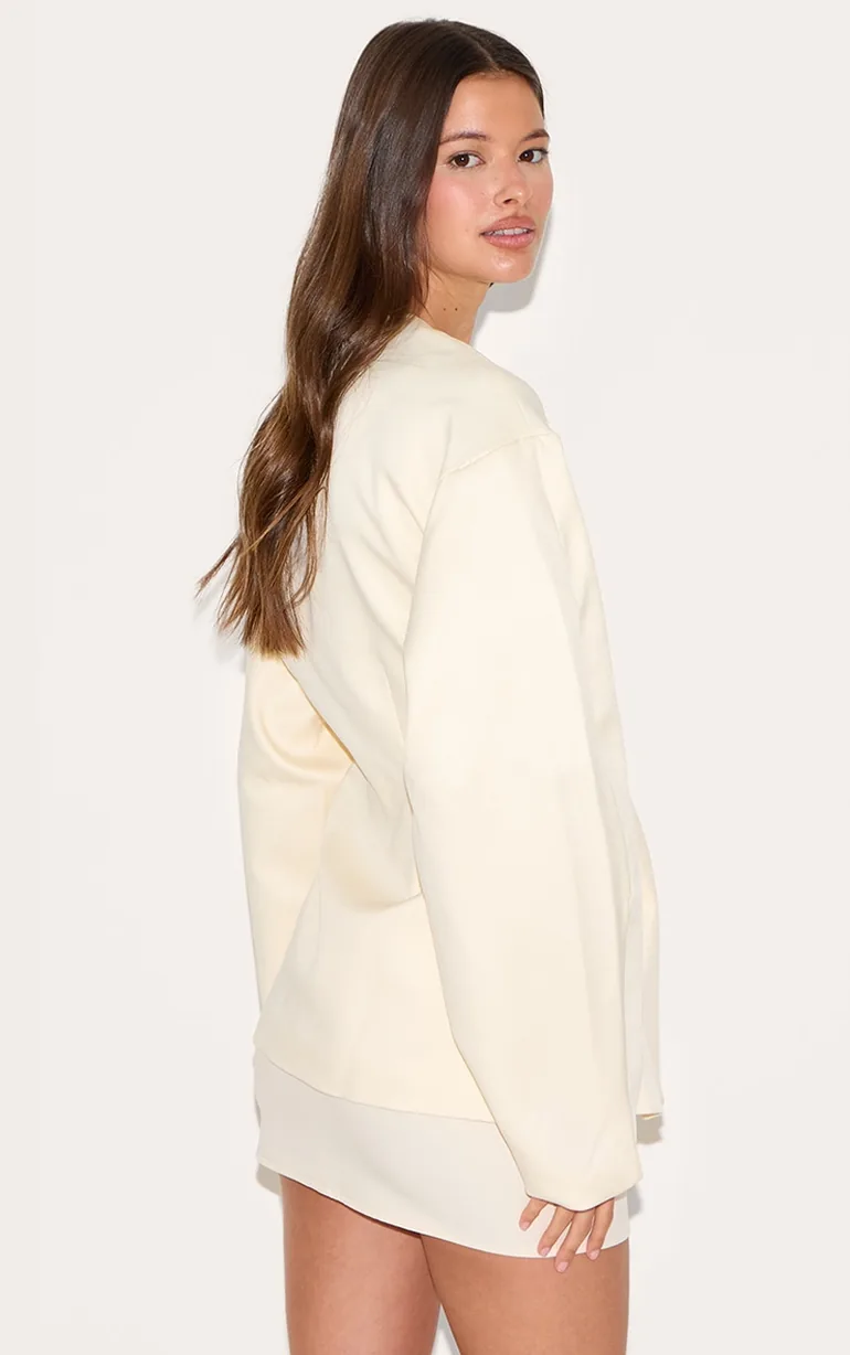 Ecru Cocoon Sleeve Cinched Waist Pocket Blazer - 2