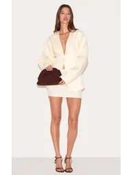 Ecru Cocoon Sleeve Cinched Waist Pocket Blazer - 1