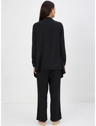 Women Black Asymmetric Top with Trousers Co-Ords - 1