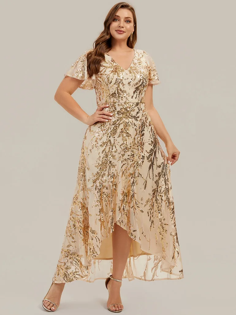 Plus Size Ruffled Sequin Wedding Guest Dress - 3