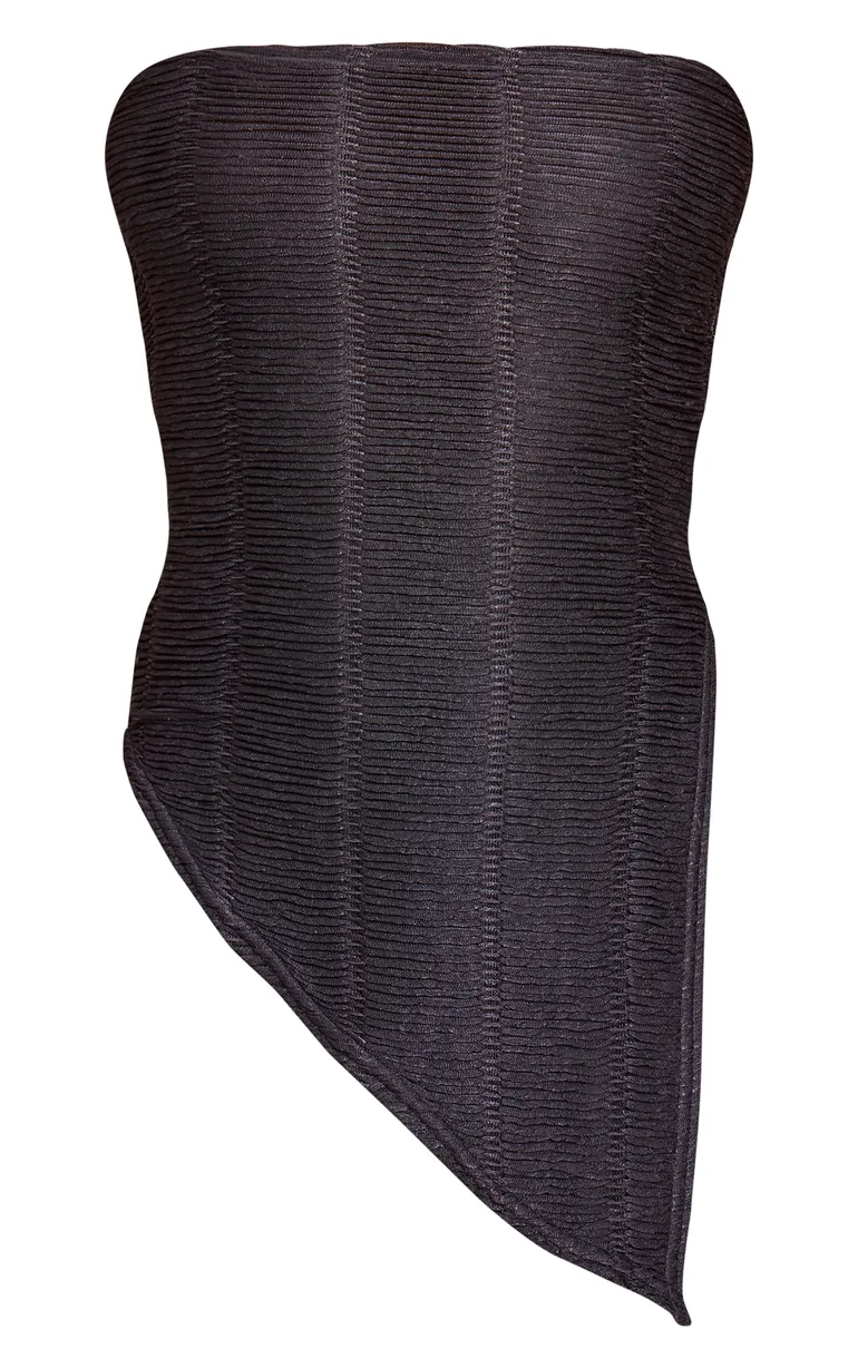 Charcoal Textured Asymmetric Hem Bandeau Top - 4
