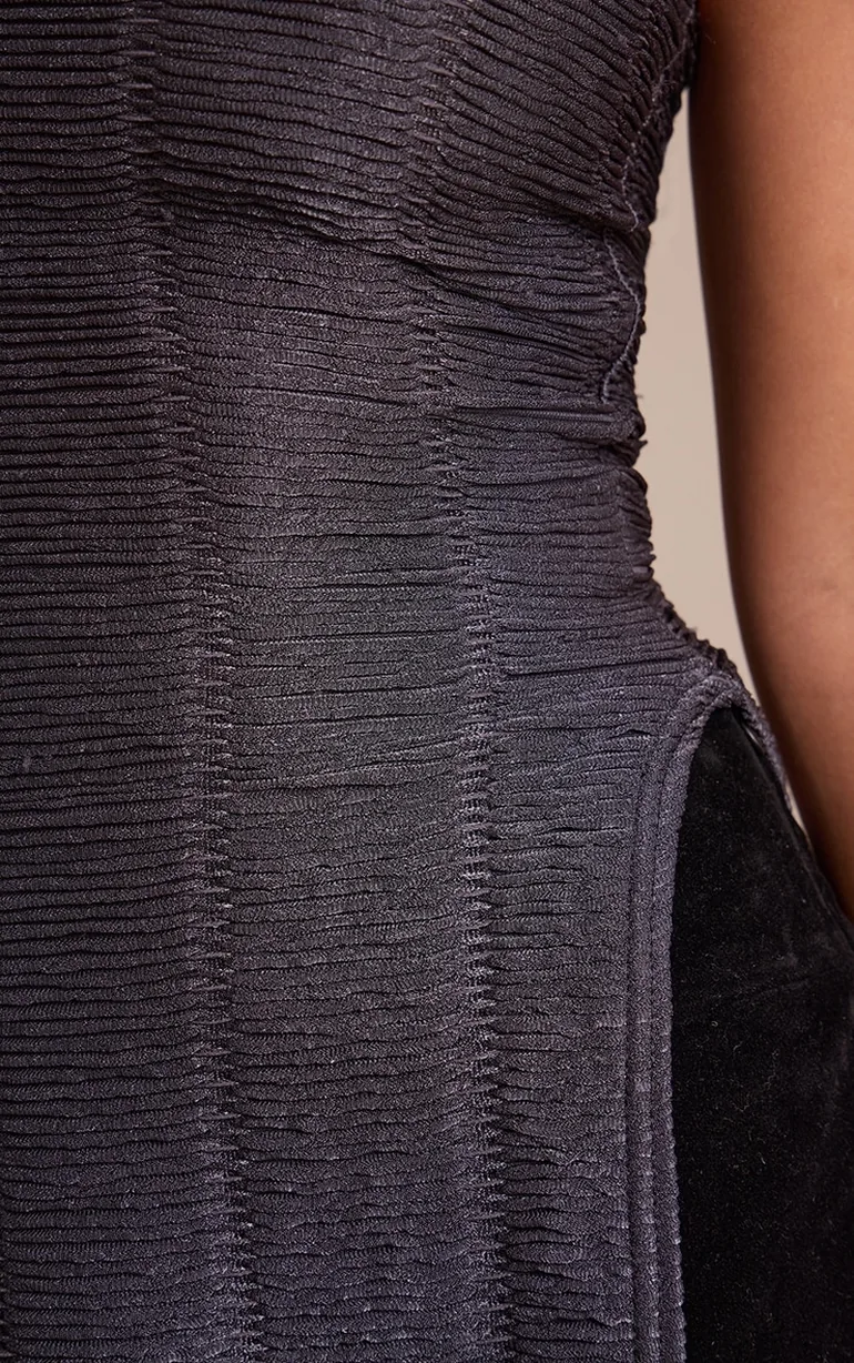 Charcoal Textured Asymmetric Hem Bandeau Top - 3
