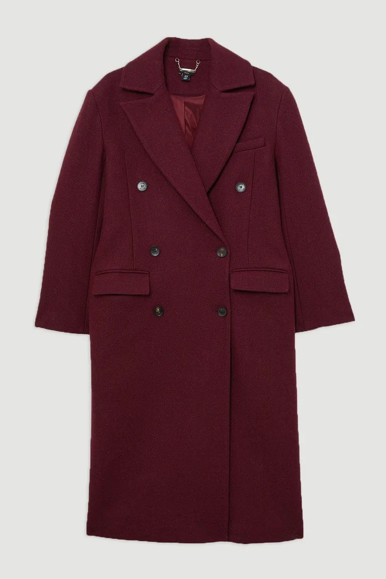 Wool Double Breasted Tailored Midi Coat - 3