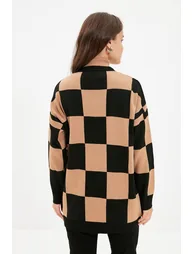 Camel Checkers Pattern Knitwear Cardigan - 5