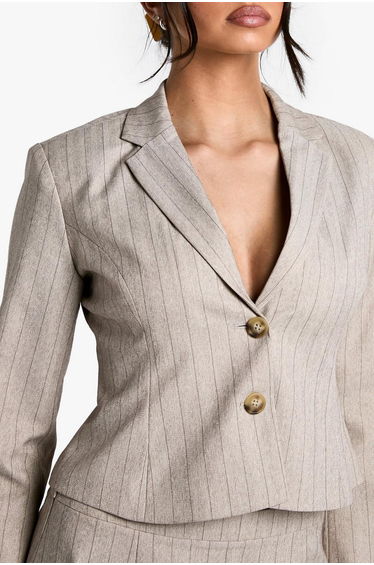 Tailored Pinstripe Cinched Blazer - beige product thumbnail 4