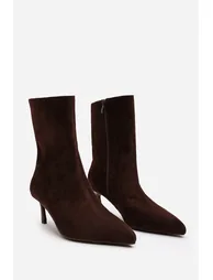 Nyla Dark Brown Suede Pointed Toe Ankle Low Heel Boot - 3