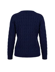 Navy Blue Soft Textured Horse Embroidered Hair Braided Knitwear Sweater - 2