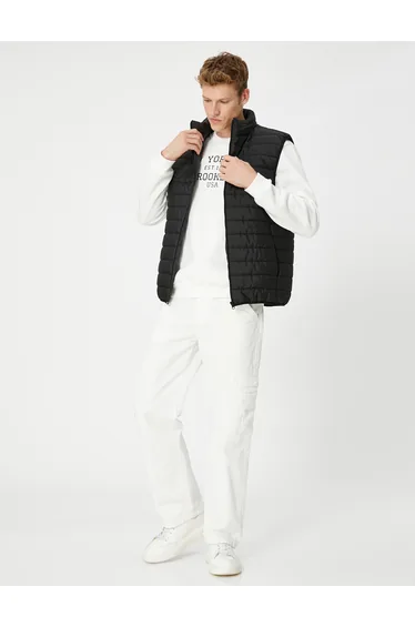 High Neck Zipper Detail Puffer Vest