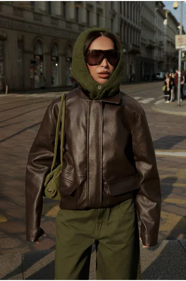 Chocolate Faux Leather Oversized Jacket