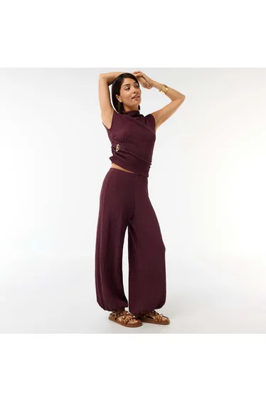 Crinkle Knit Balloon Pants PURPLE