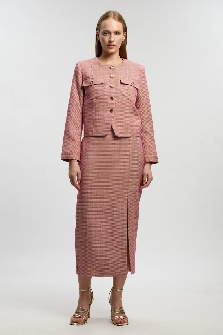 Petite Tailored Check Pencil Midi Skirt