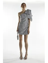 Silver Sequin One Shoulder Mini Dress