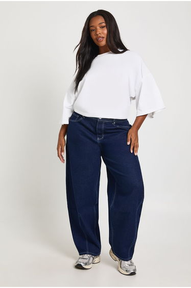 The Plus Mid Waist Barrel Jean - indigo