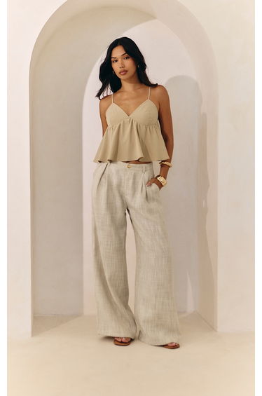 Stone Tailored Tweed Wide Leg Trousers