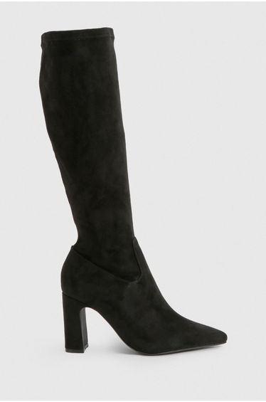 Wide Fit Faux Suede Knee High Stretch Boots - black product thumbnail 3